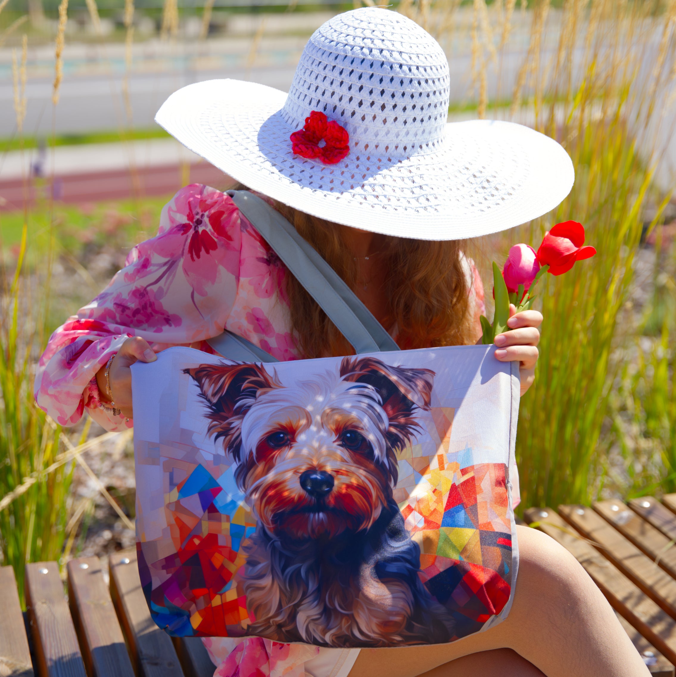Tote Bag With Print Model Of Yorkshire Terrier