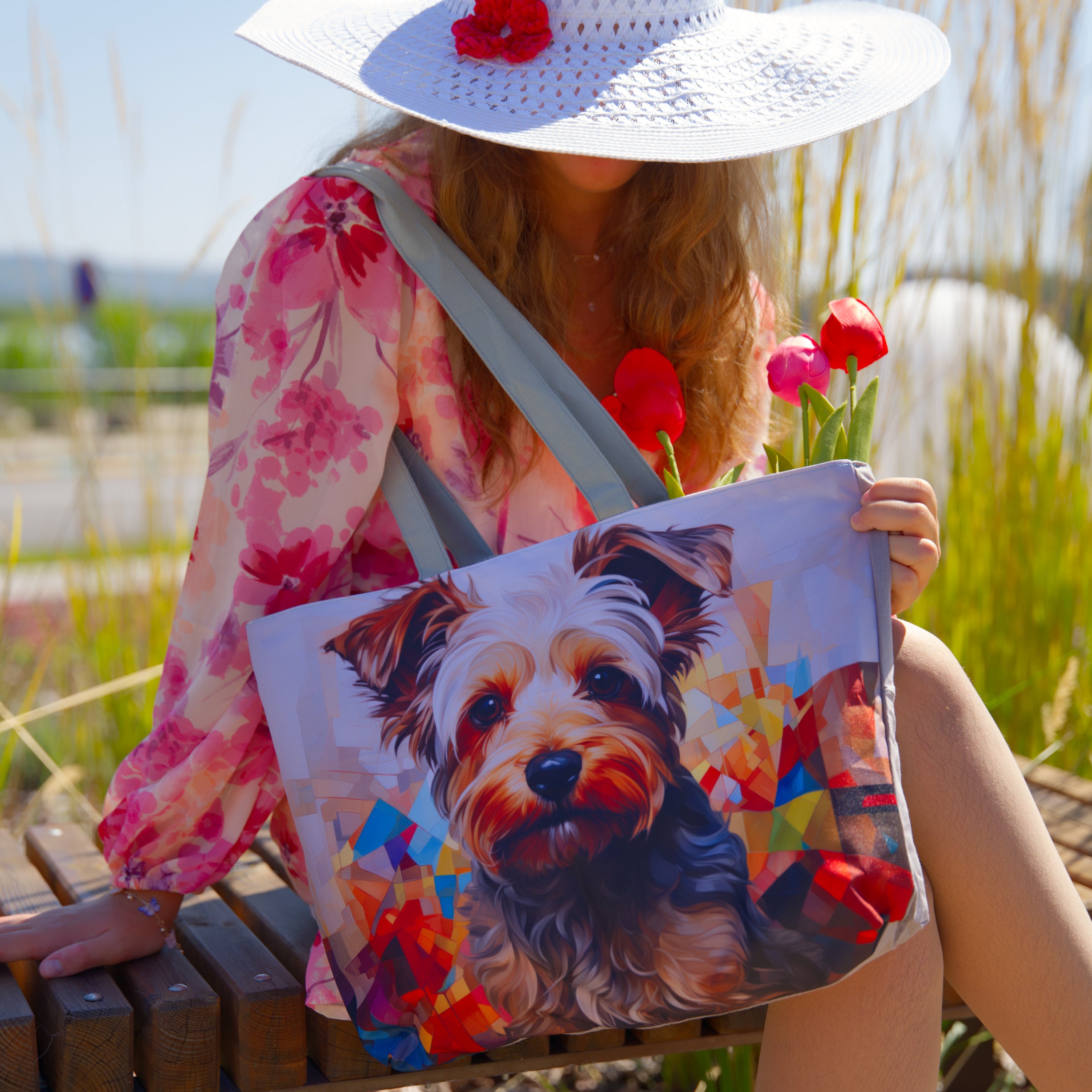 Tote Bag With Print Model Of Yorkshire Terrier