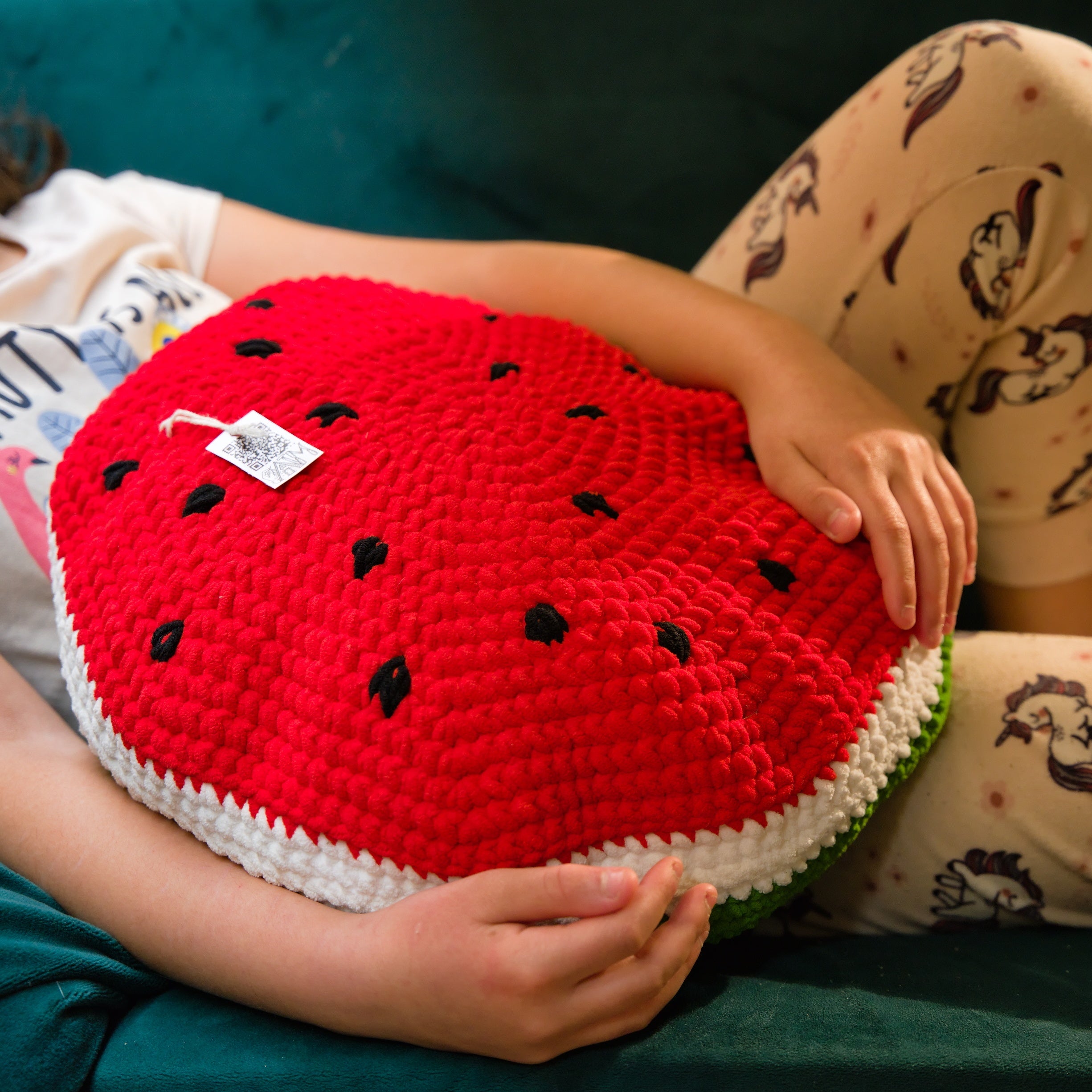Crochet Pillow In The Shape Of The Watermelon