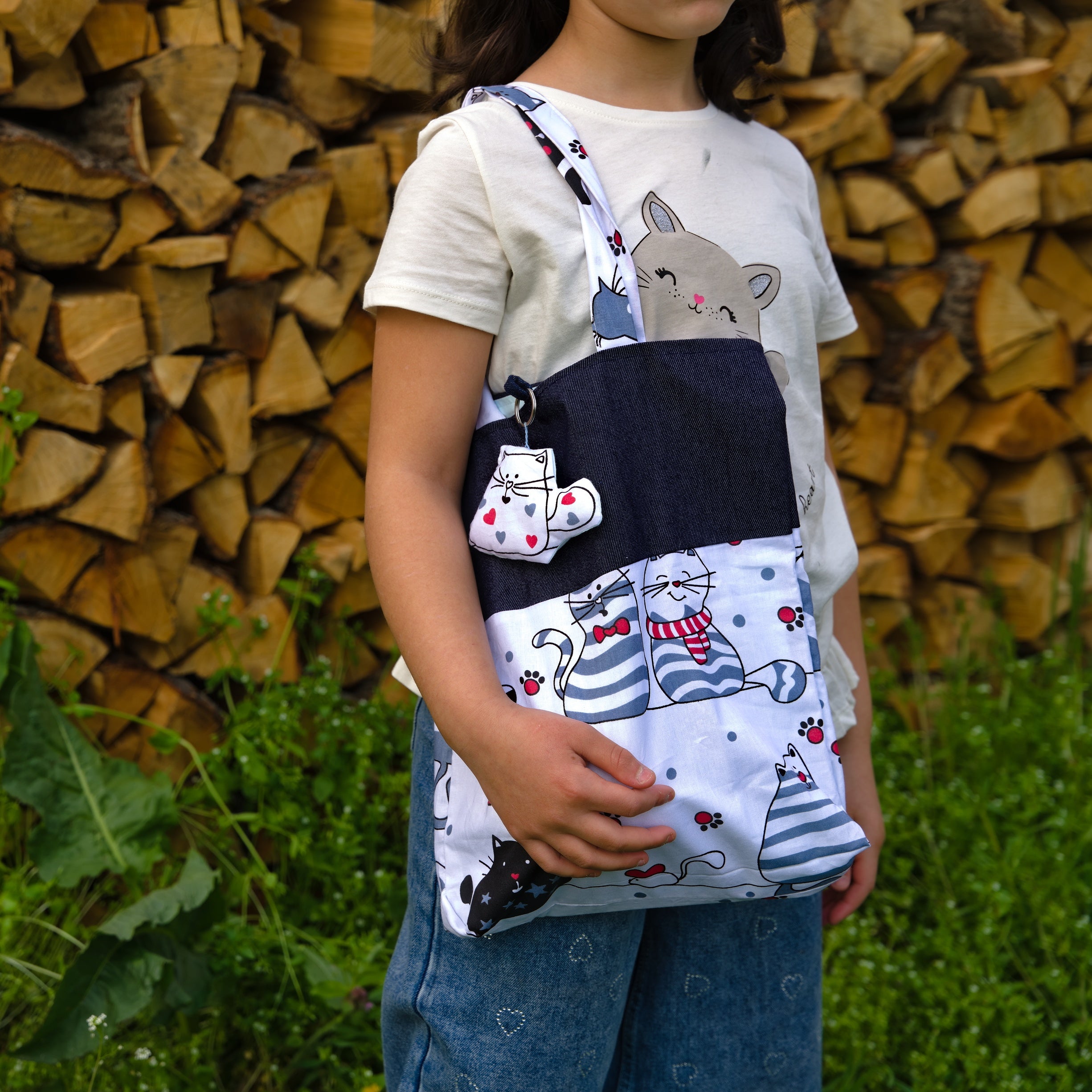 Shoulder Bag For Teenage Girls With Cat Print