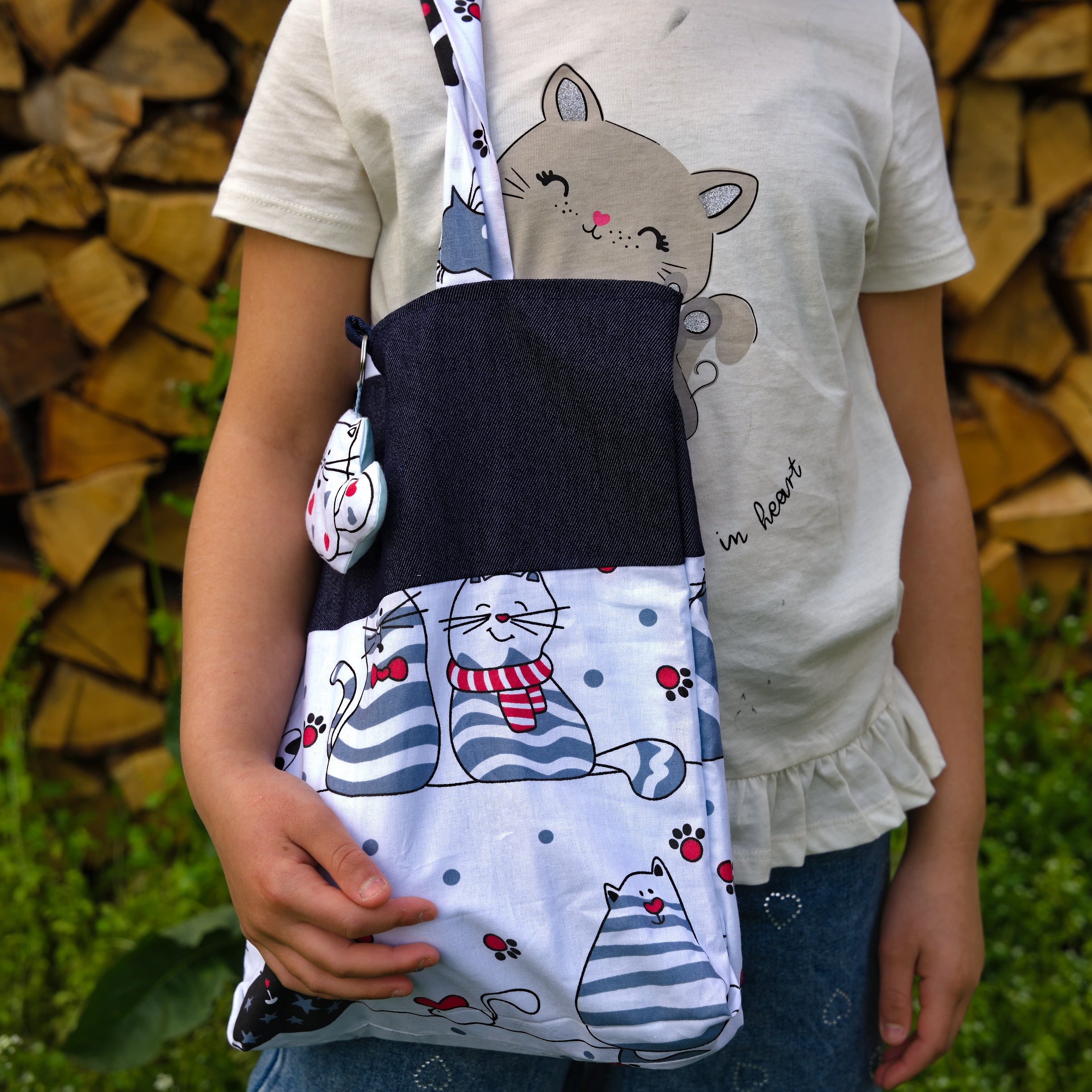 Shoulder Bag For Teenage Girls With Cat Print