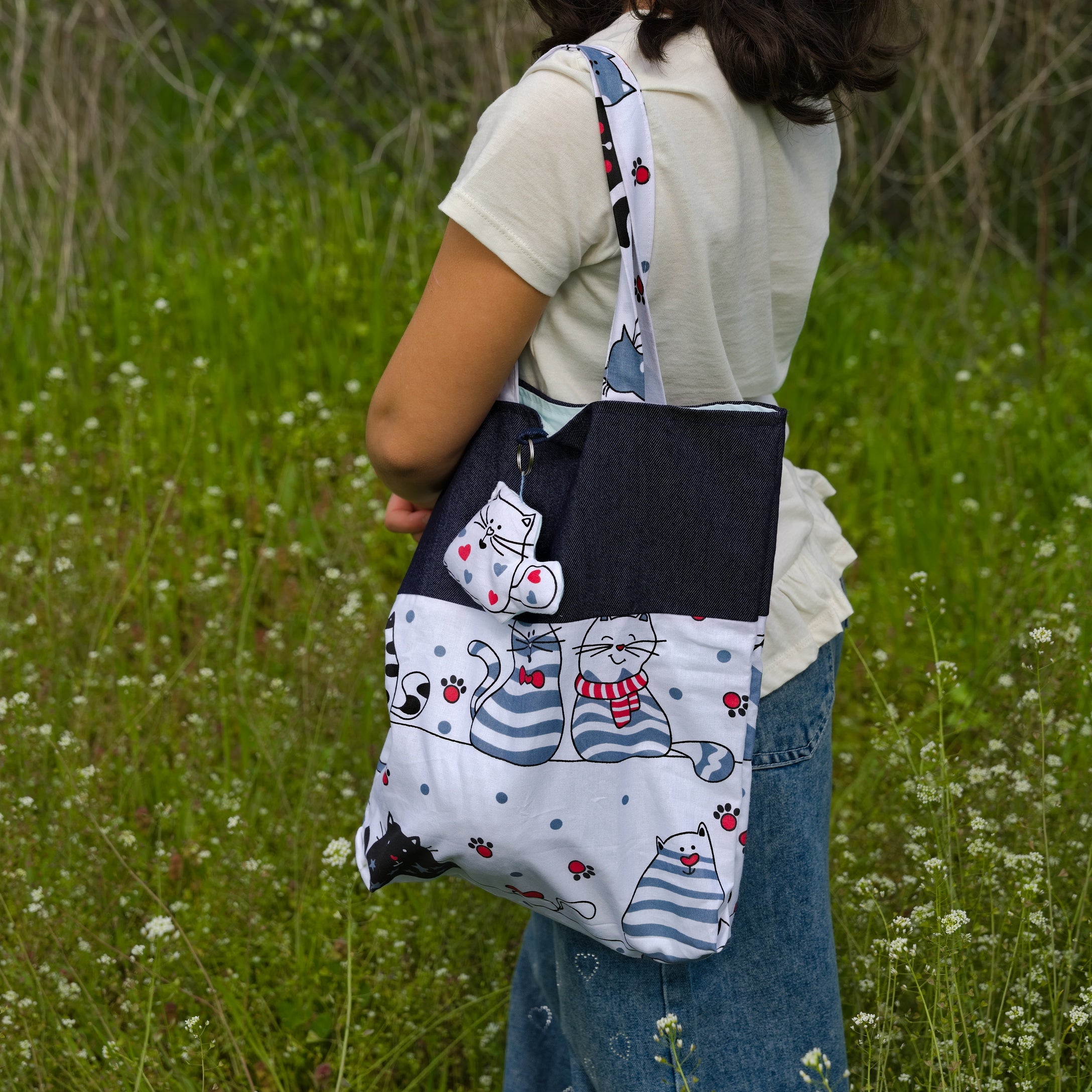 Shoulder Bag For Teenage Girls With Cat Print