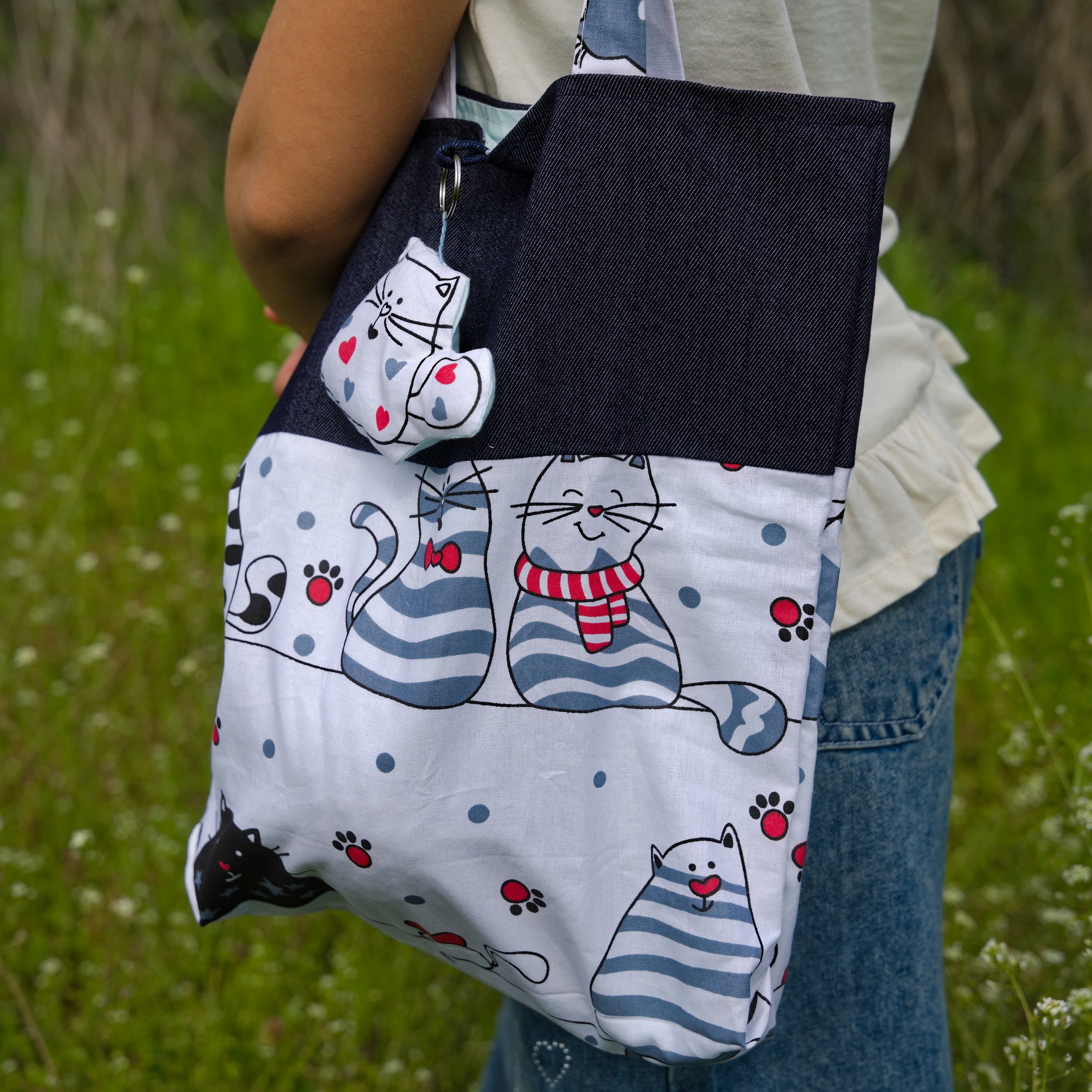 Shoulder Bag For Teenage Girls With Cat Print