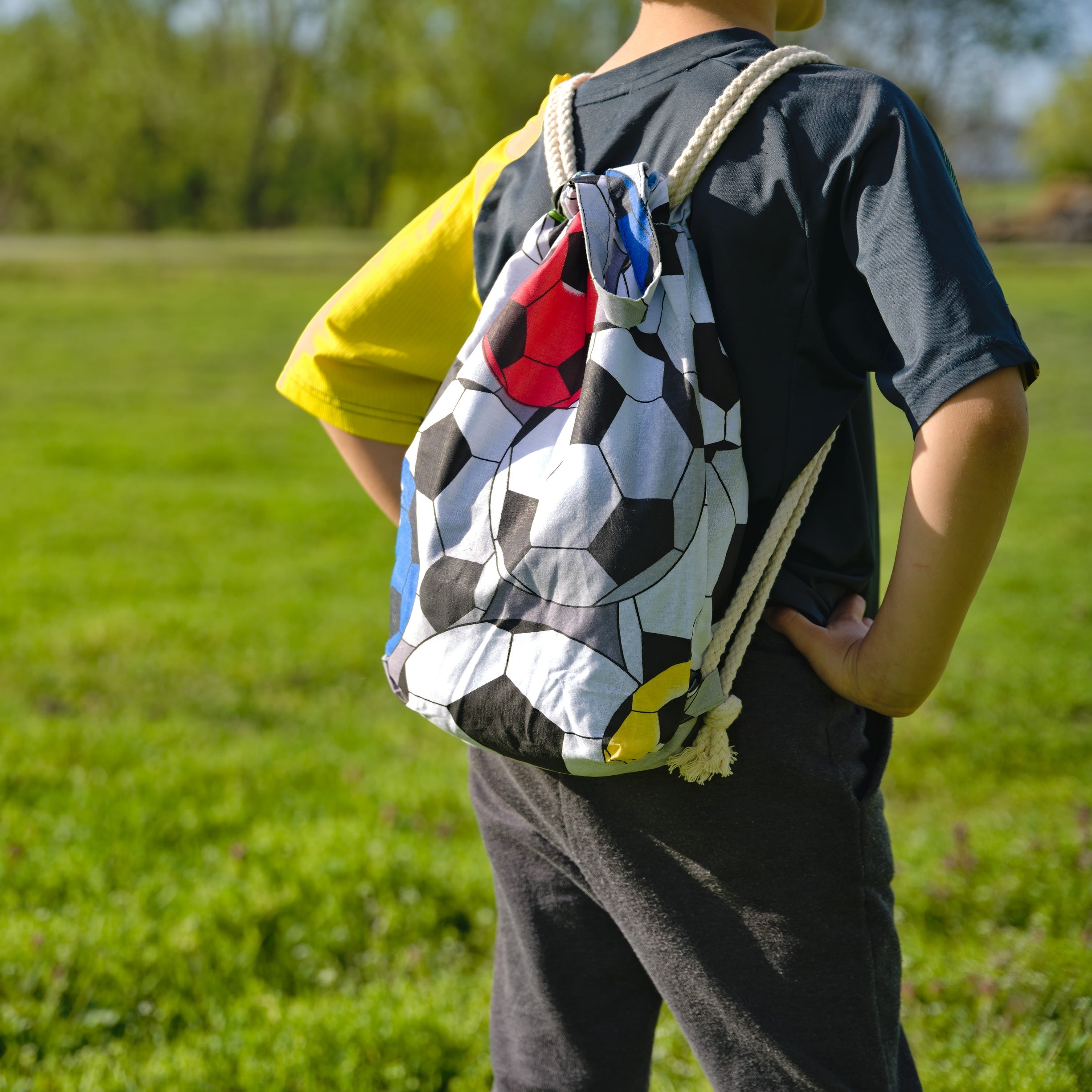 Drawstring Backpack With Football Print