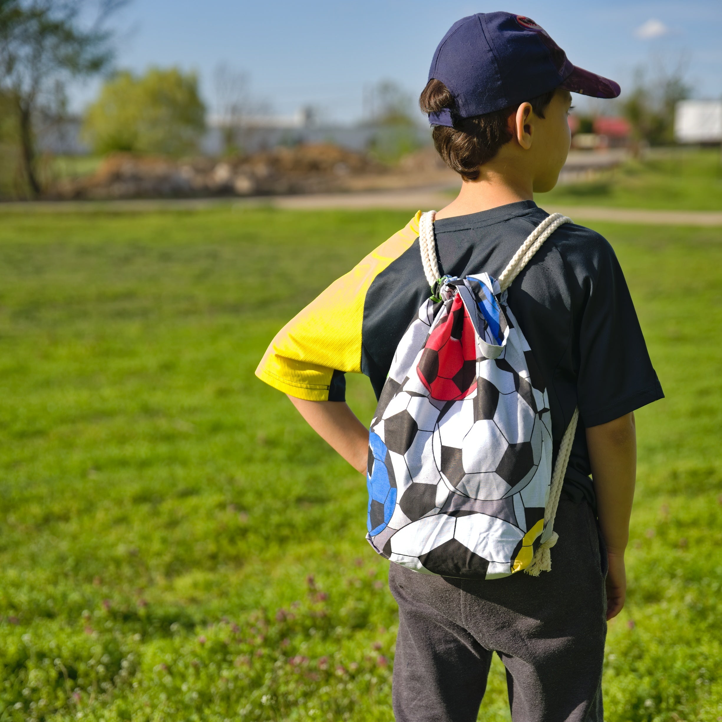 Drawstring Backpack With Football Print