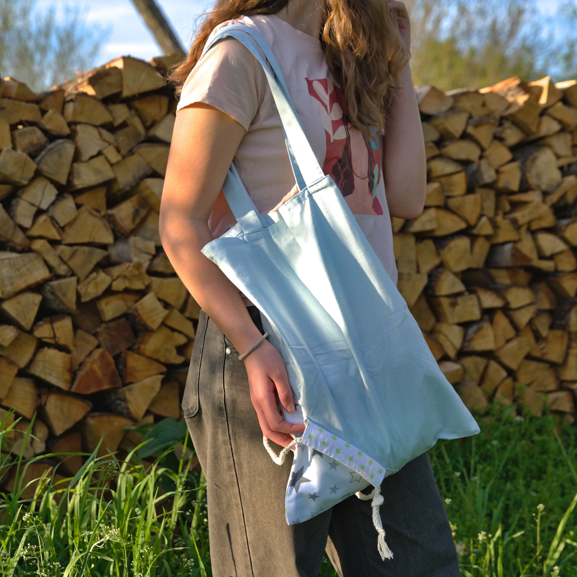 Light Blue Folding Reusable Grocery Bag