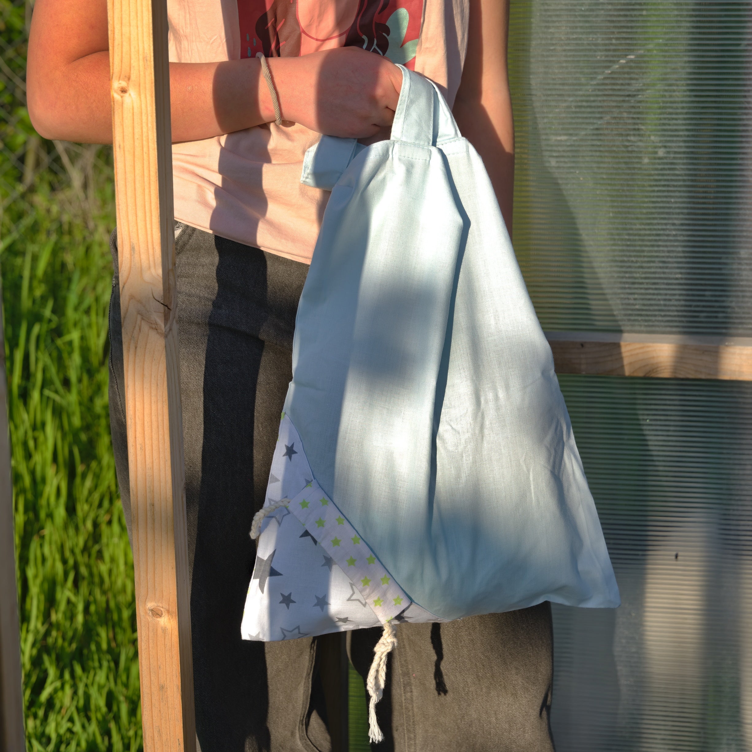 Light Blue Folding Reusable Grocery Bag