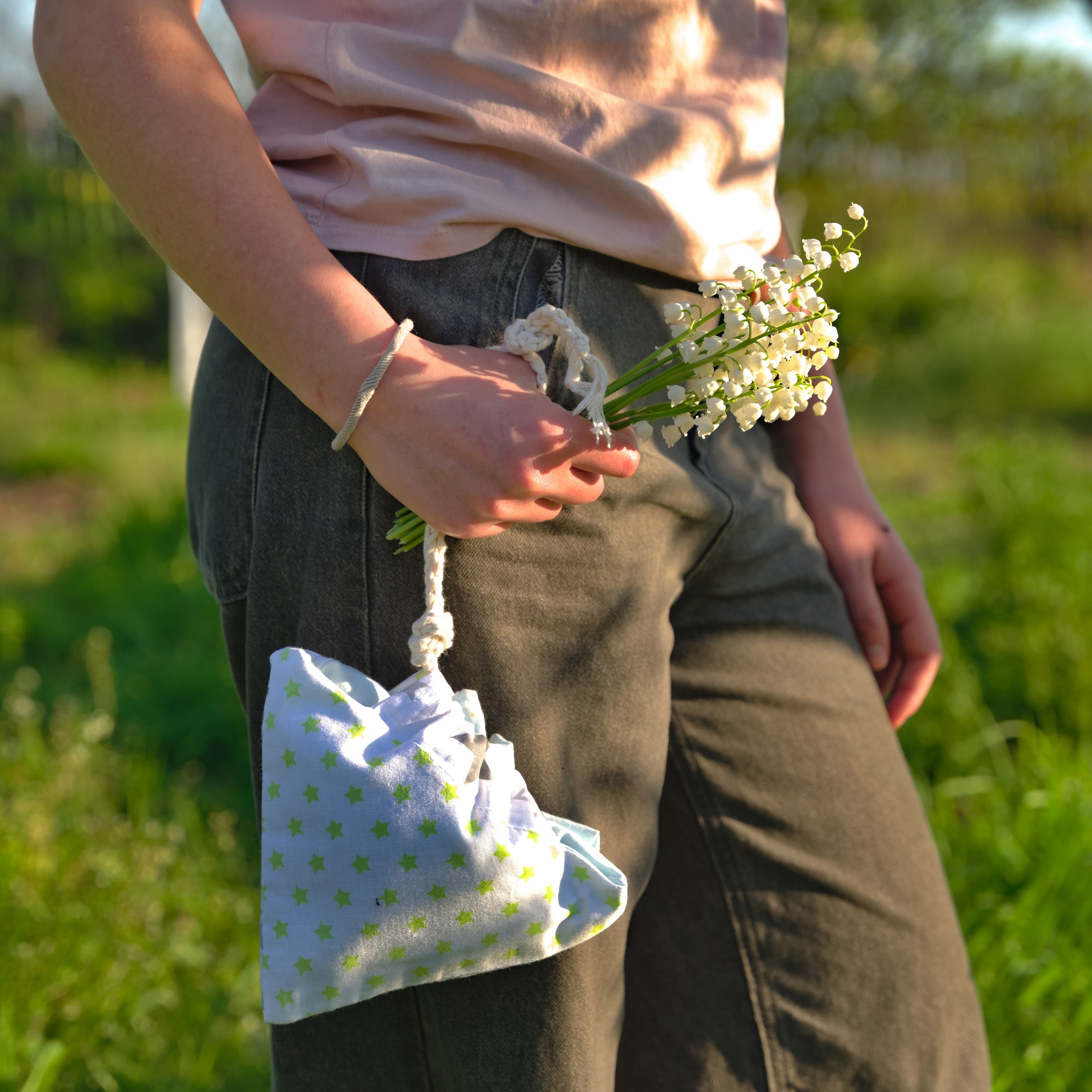 Light Blue Folding Reusable Grocery Bag
