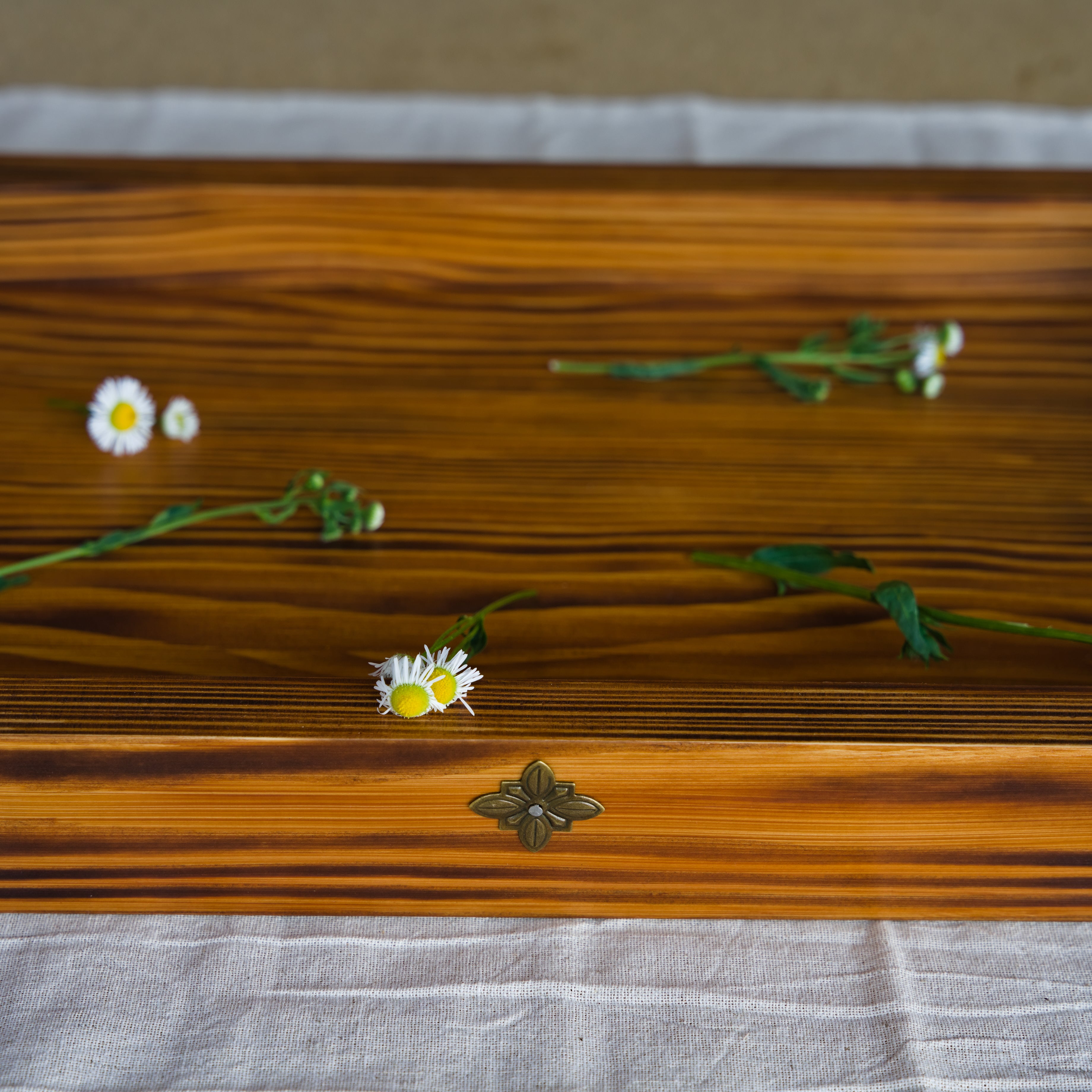 Handcrafted Teak-Stained Serving Tray with Brass Hardware
