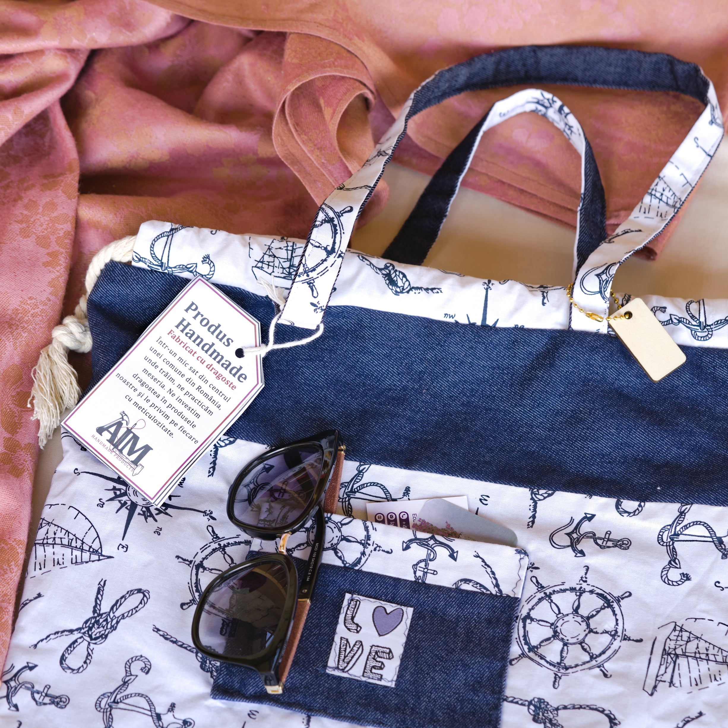 Nautical Drawstring Shoulder Bag