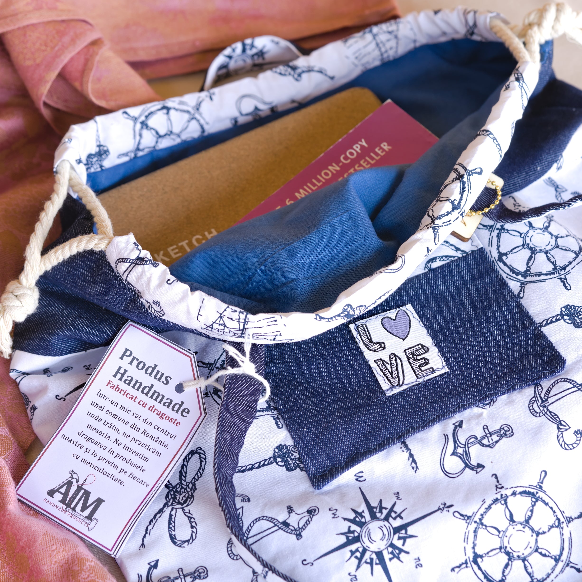Nautical Drawstring Shoulder Bag