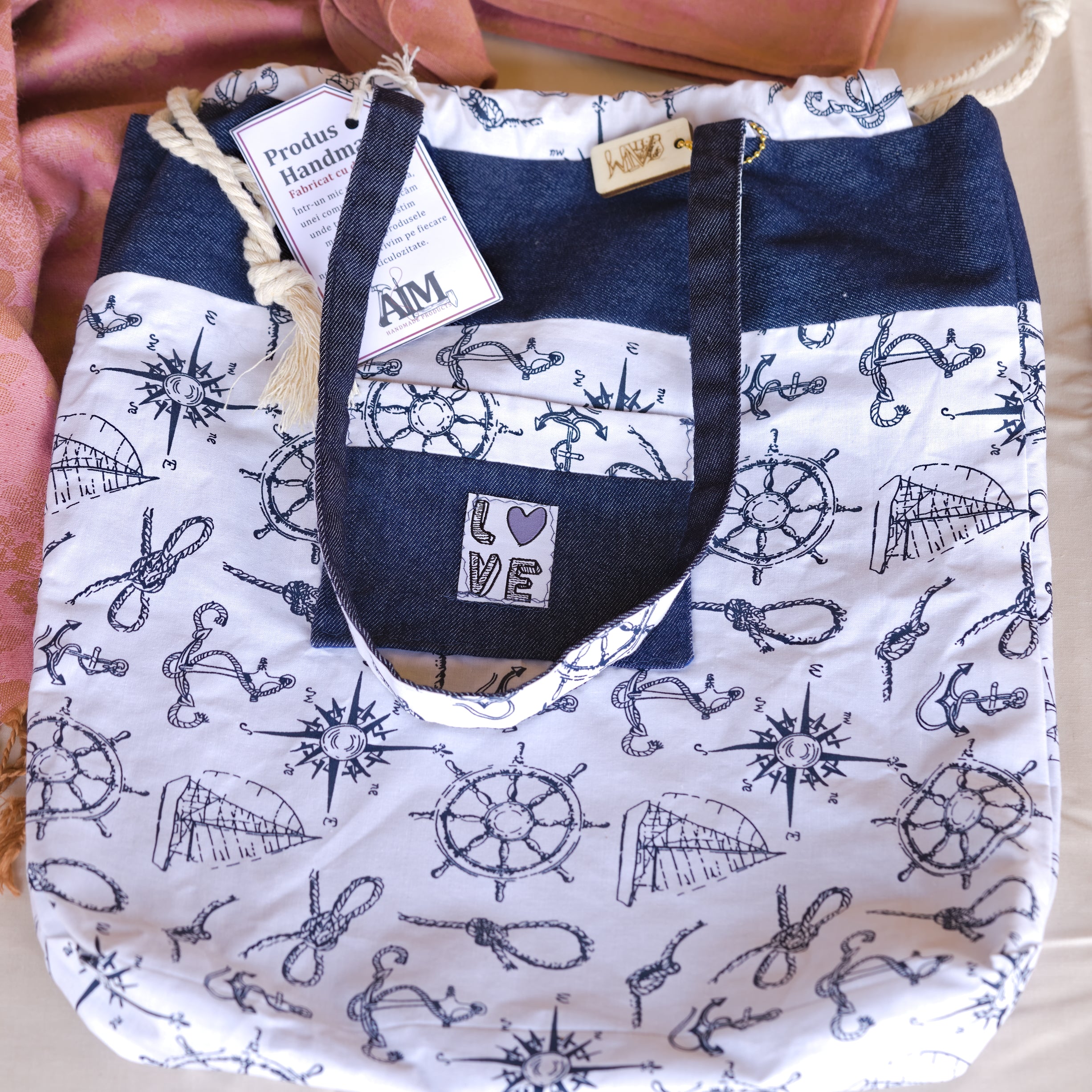Nautical Drawstring Shoulder Bag