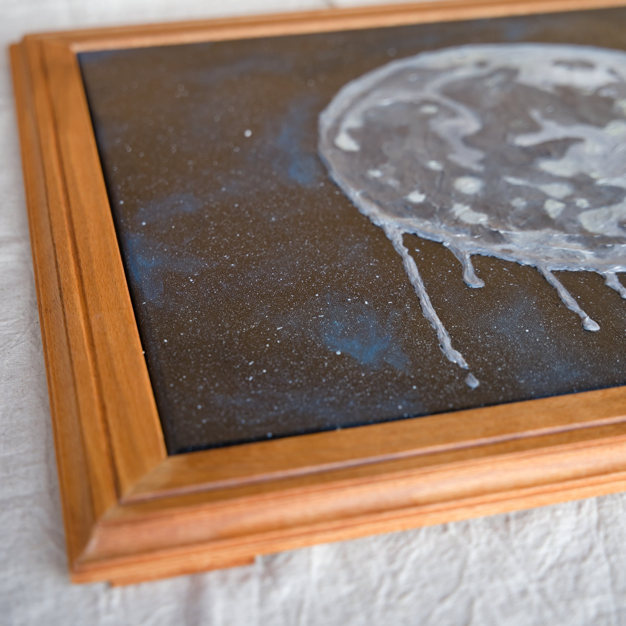 Melting Moon Canvas – Framed Space Art with Starry Night Background