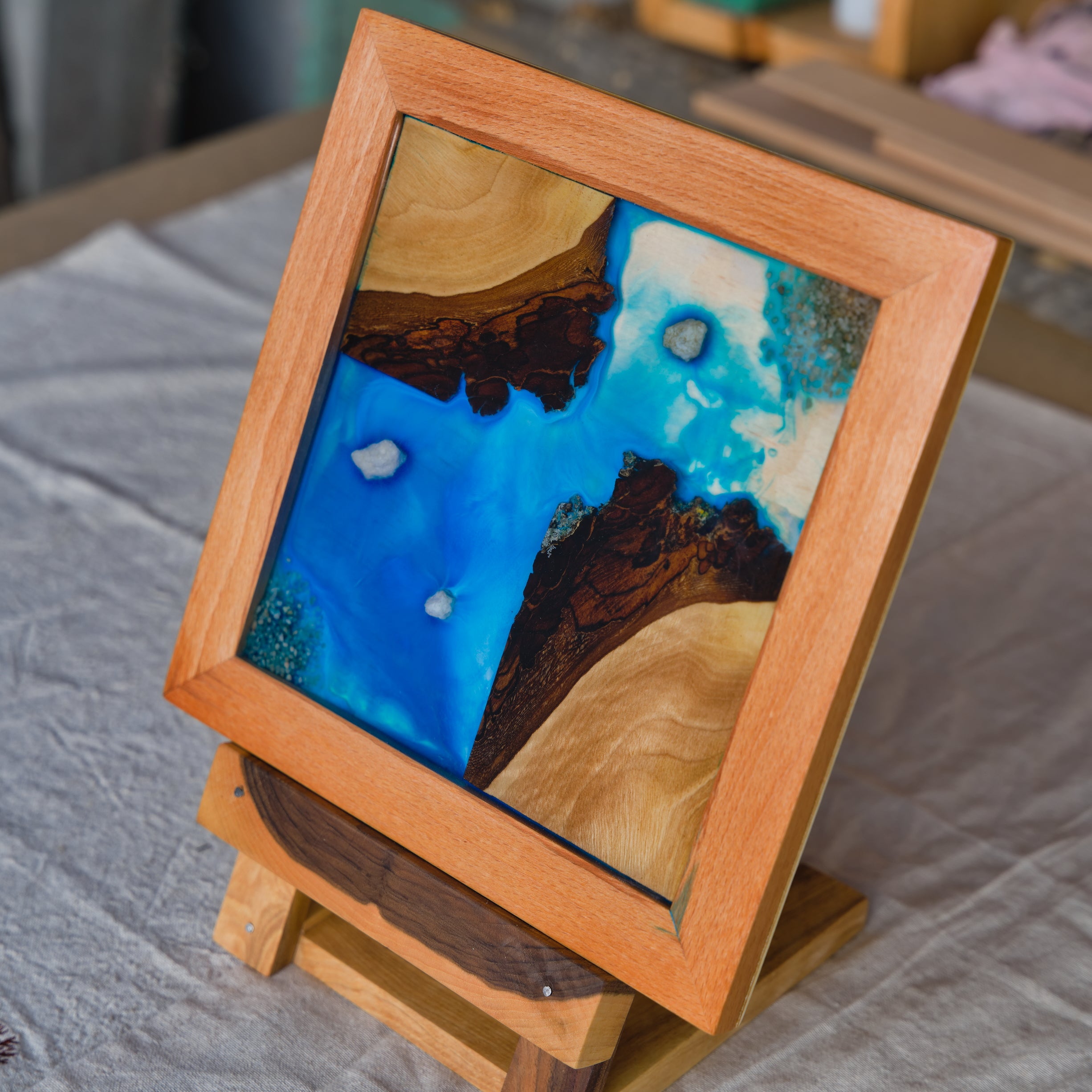 Coastal River Frame - Beech & Walnut with Ocean Blue Epoxy