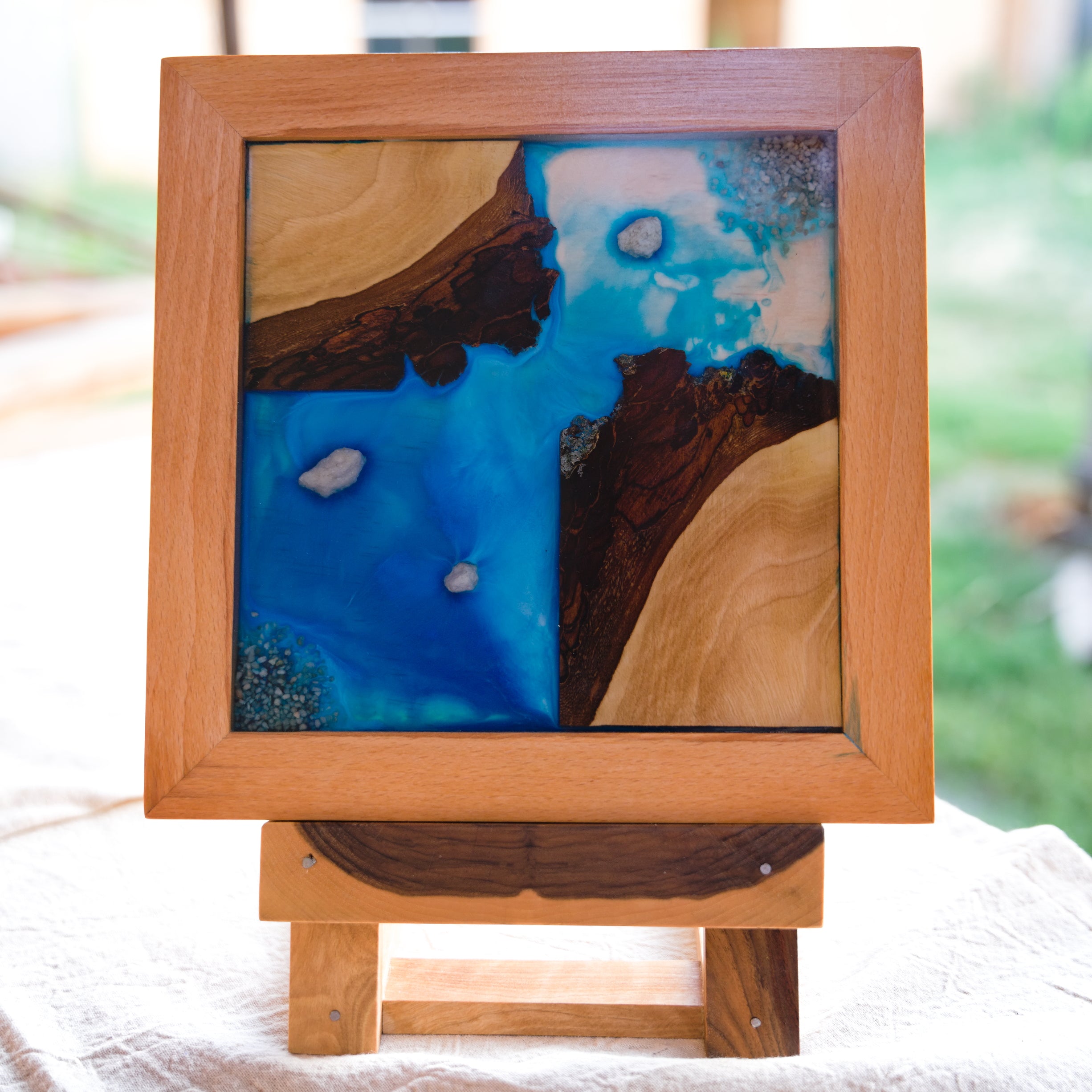 Coastal River Frame - Beech & Walnut with Ocean Blue Epoxy